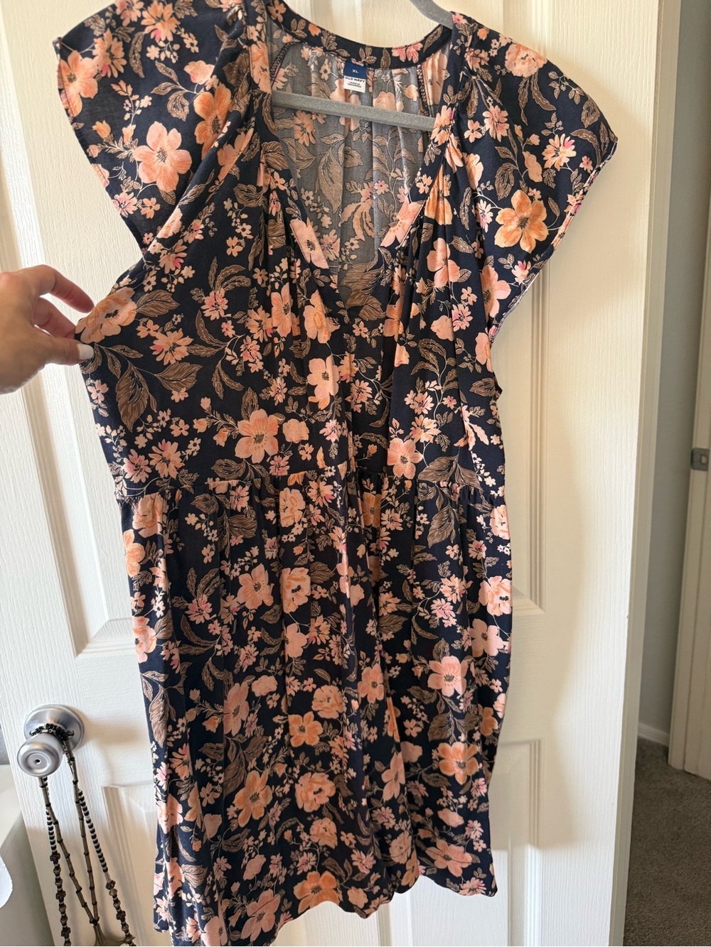 Old Navy Floral Flutter Sleeve Tiered Midi Dress Navy Peach Size XL - Picture 5 of 11